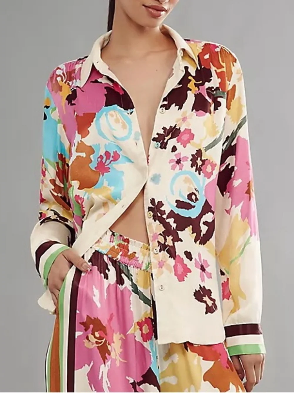 NWT Size XS - Conditions Apply Blooming Long-Sleeve Collared Blouse (US$ 118) - Picture 1 of 16